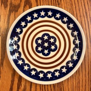 NWT Boleslawiec Blue Rose Polish Pottery Stars & Stripes 7” Dessert Plate